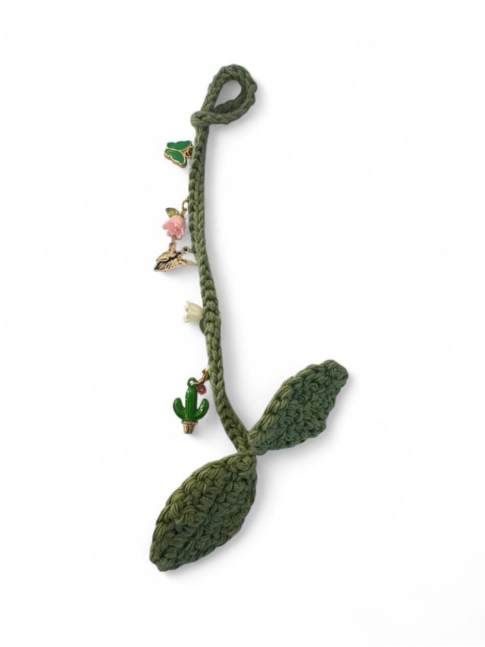 Green Crochet Fairy Core Leaf Bag Charm